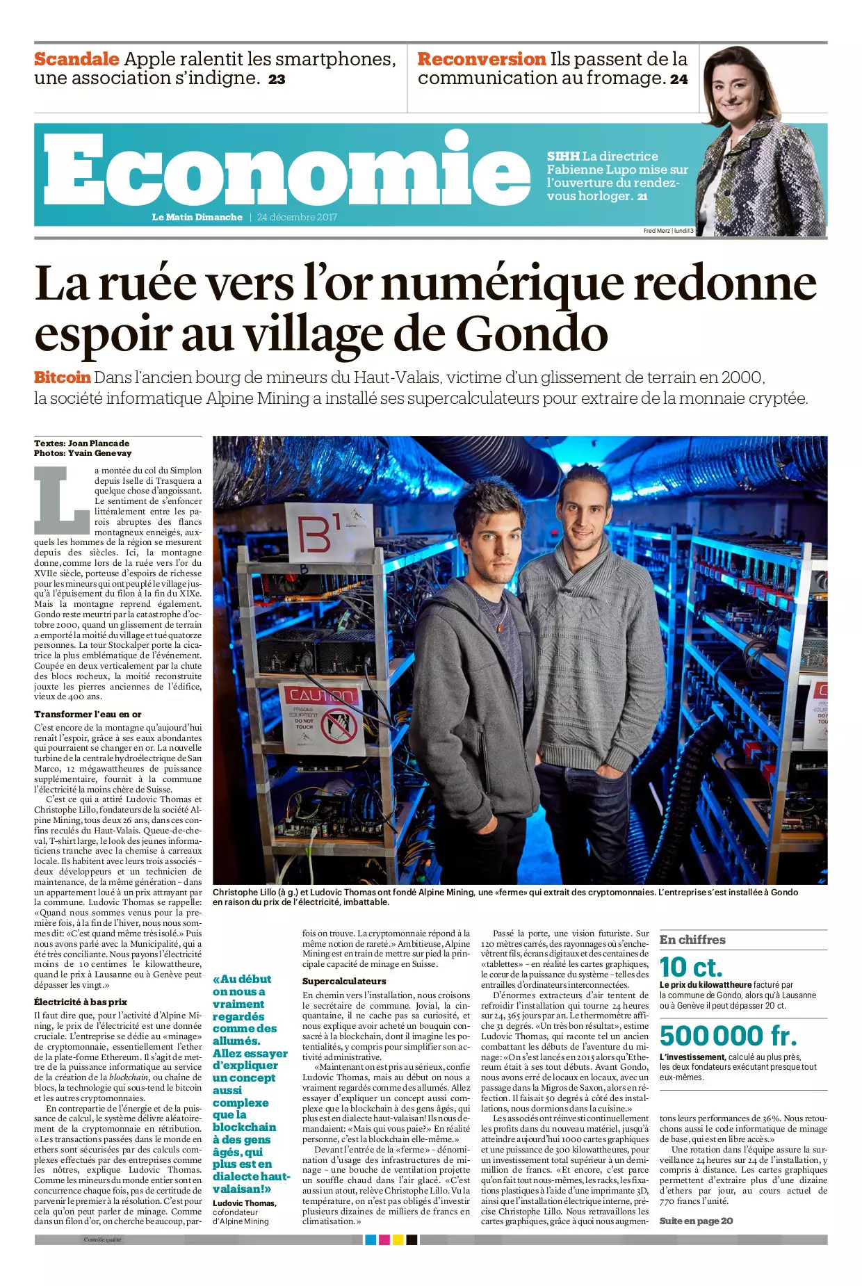 alpine mining in Gondo Zwischbergen Simplon Valais wallis in the news Matin Dimanche