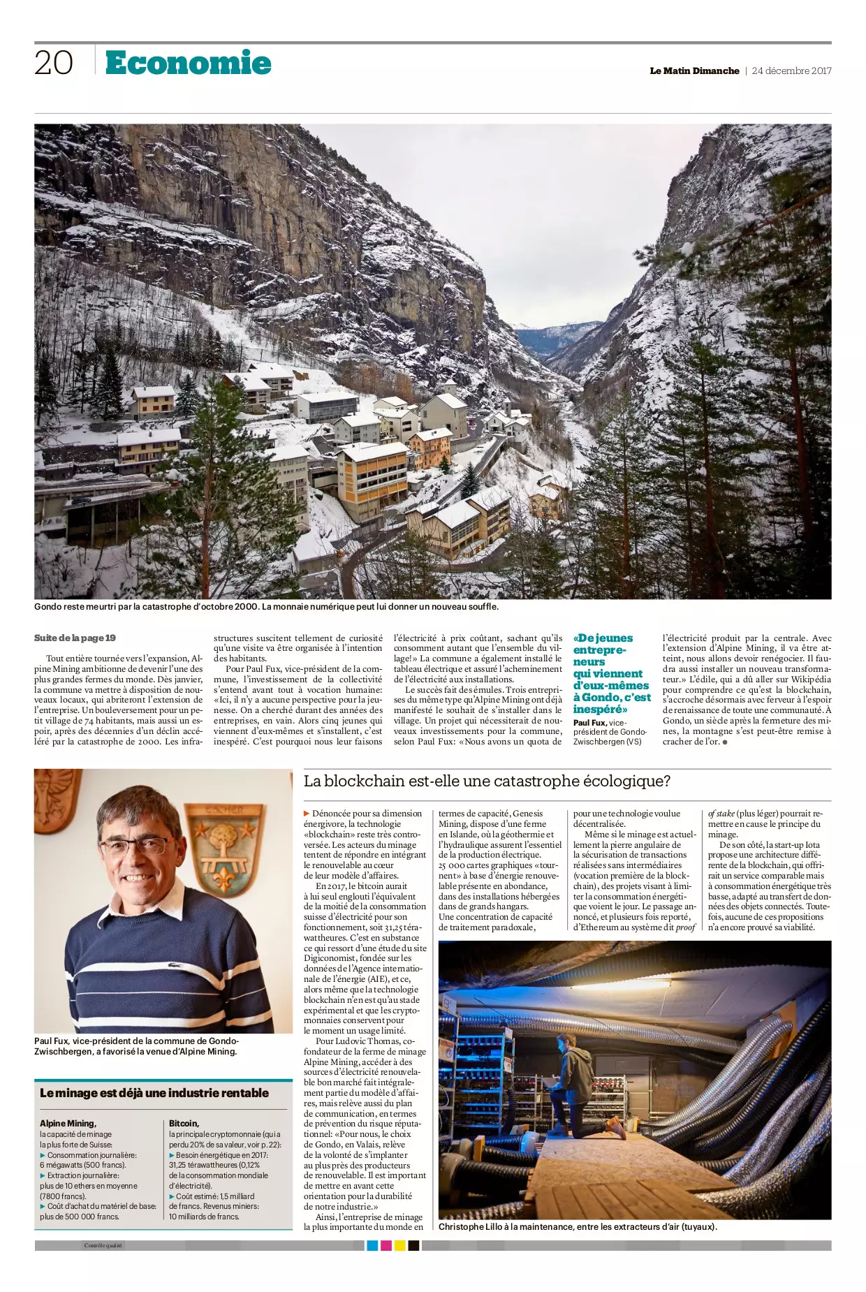 alpine mining in Gondo Zwischbergen Simplon Valais wallis in the news Matin Dimanche