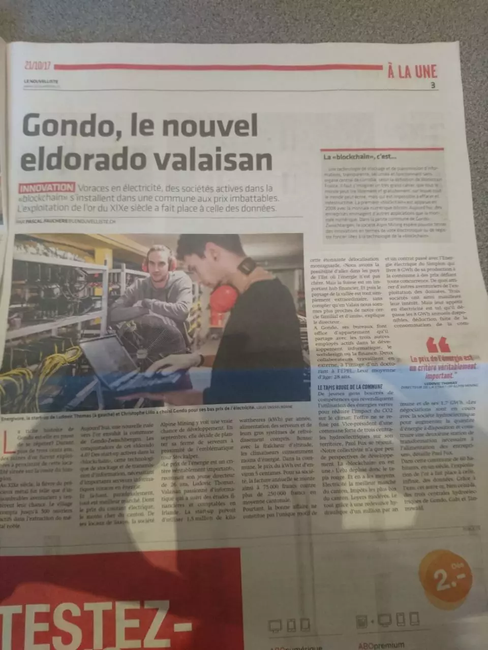 alpine mining in Gondo Zwischbergen Simplon Valais wallis in the news Le Nouvelliste