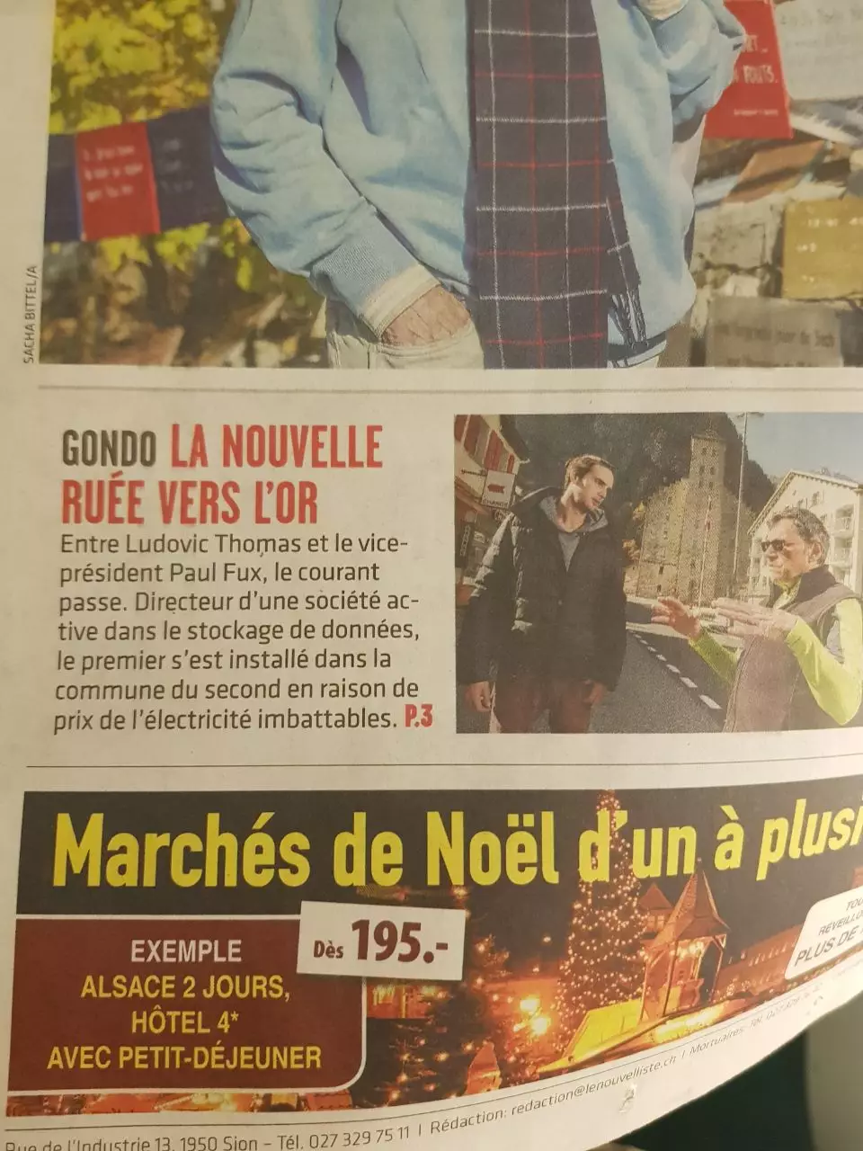 alpine mining in Gondo Zwischbergen Simplon Valais wallis in the news Le Nouvelliste first page