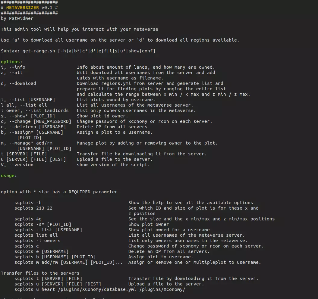 Bash script to interact with minecraft metaverse help by Patrick Widmer